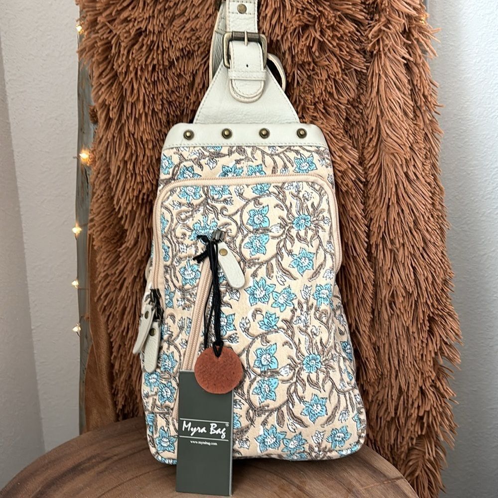 Myra Bag Floral Crossbody in Cream and Blue